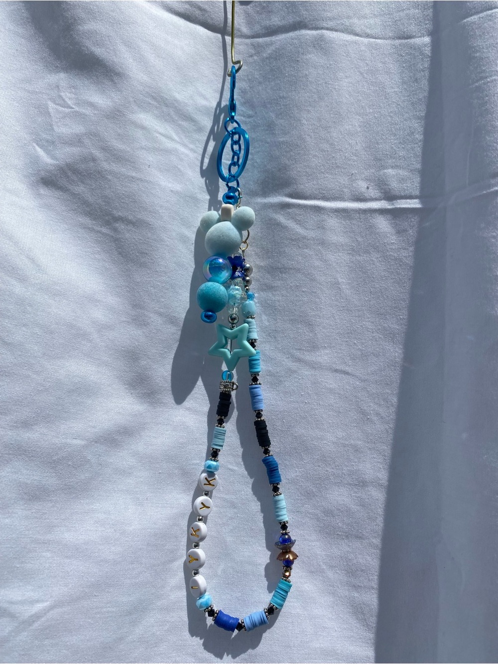 Handmade Blue Y2K Beaded Bag Charm Keychain - "IYKYK" Lettering